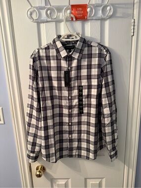 Banana Republic Mens Black & White Plaid Button-Up Casual Shirt